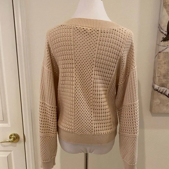 Anthropologie Moth Beige Open-weave Crew Sweater - Picture 4 of 9